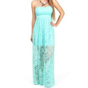 Turquoise Lace Maxi Dress